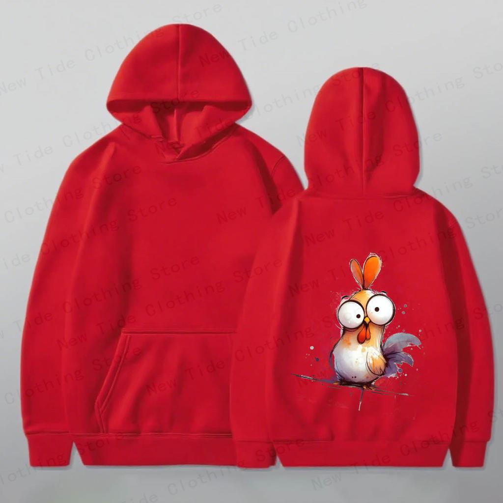 Men's Cotton Hoodie For Autumn Winter With Cute Cartoon Chicken Graphic, Perfect For Trendy Cold - Weather Style