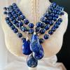 Vintage Original Design High Quality Natural Lapis Lazuli Sweater Chain Necklace Collarbone Chain