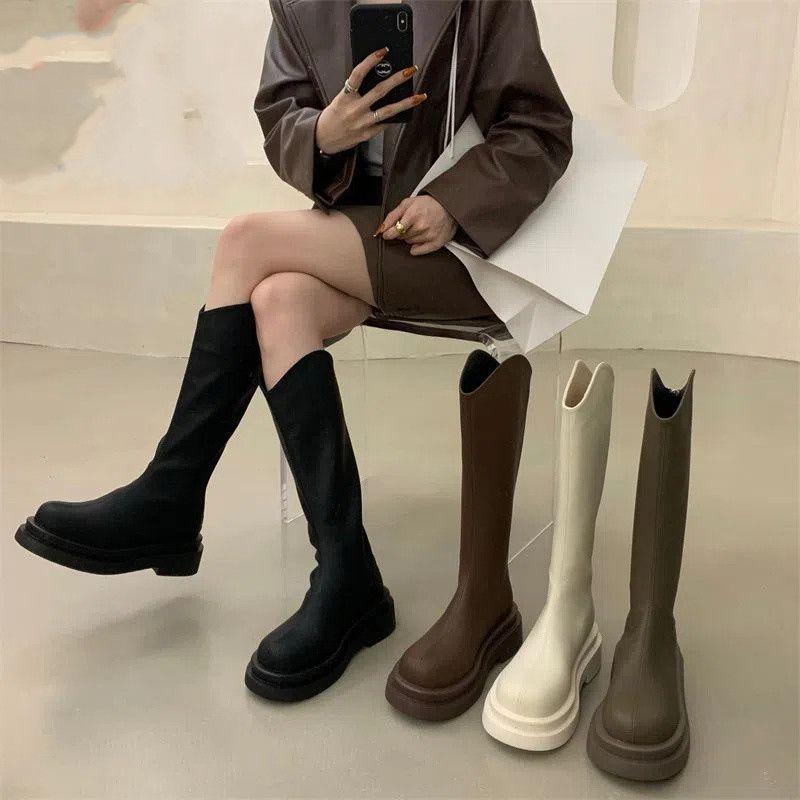 Medium tube knight boots women's shoes 2025 new autumn and winter small boots platform muffin shoes fashion boots