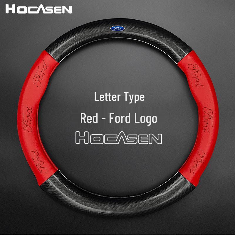 Genuine Leather & Carbon Fiber Steering Wheel Cover for Ford Focus, Mondeo, Kuga, Edge, Taurus