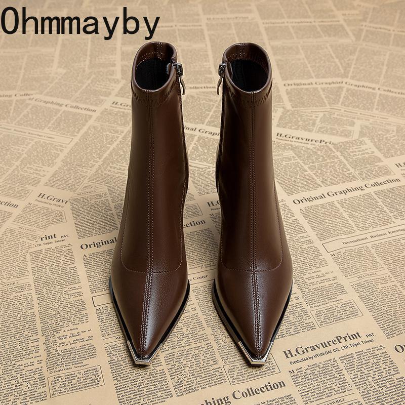 Autumn Winter Pointed Toe Women Thick Heel Ankle Boots Street Style Banquet Party Short Botas Mujer