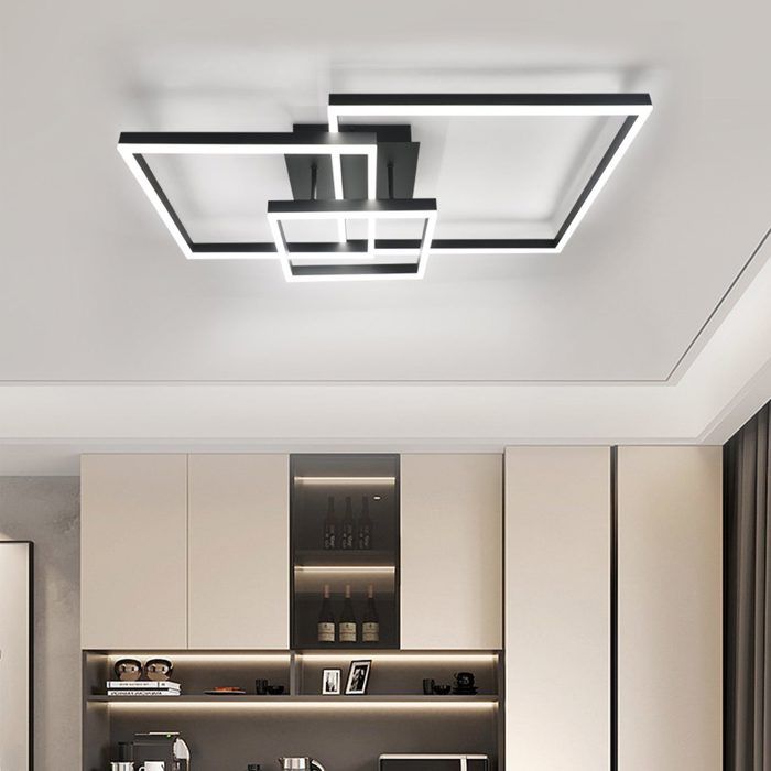 Plafonnier LED - NETTLIFE - 84W - Dimmable avec télécommande - Noir métal - 3000K blanc chaud