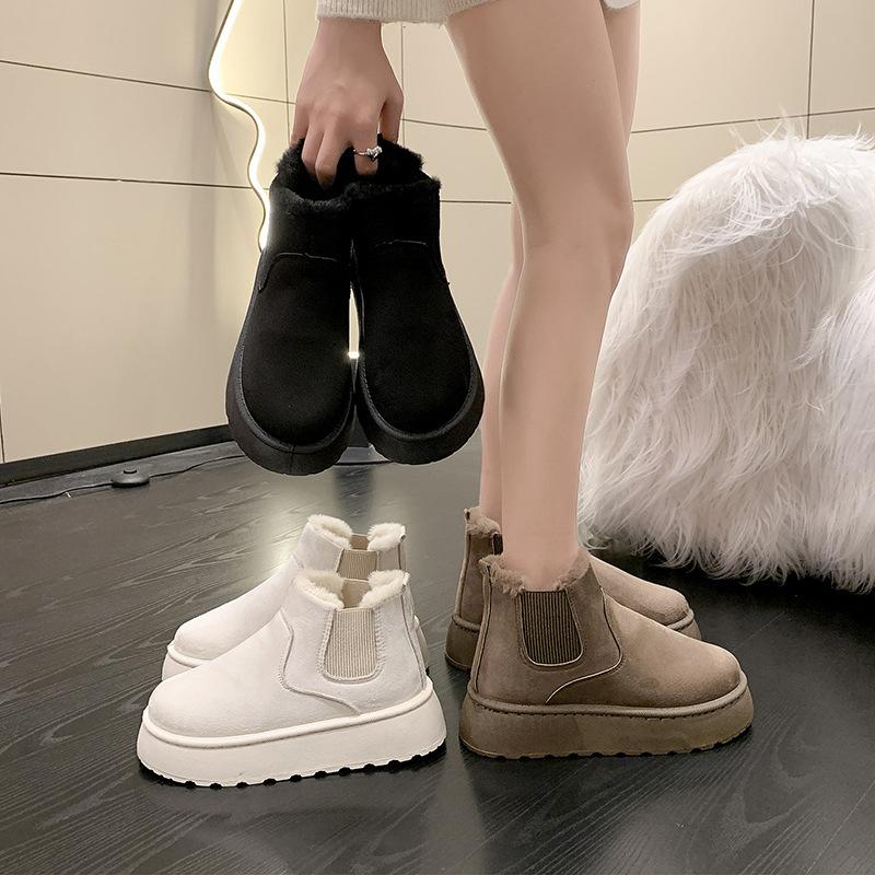 Foreign Trade Explosive Thick-soled Snow Boots, Elastic Band Warm Shoes, Popular Thickened Anti-slip Boots, Short Boots, Thick Soles