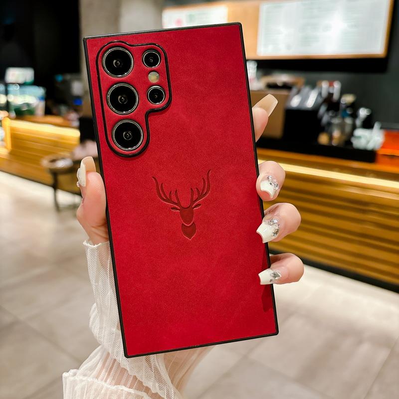 For iPhone 16 Pro Max 15 14 Pro 13 12 11 Samsung S25 Ultra S24 FE S23 Plus S22 A56 A16 A55 A35 Luxury Deer Pattern Leather Shockproof Phone Case Cover