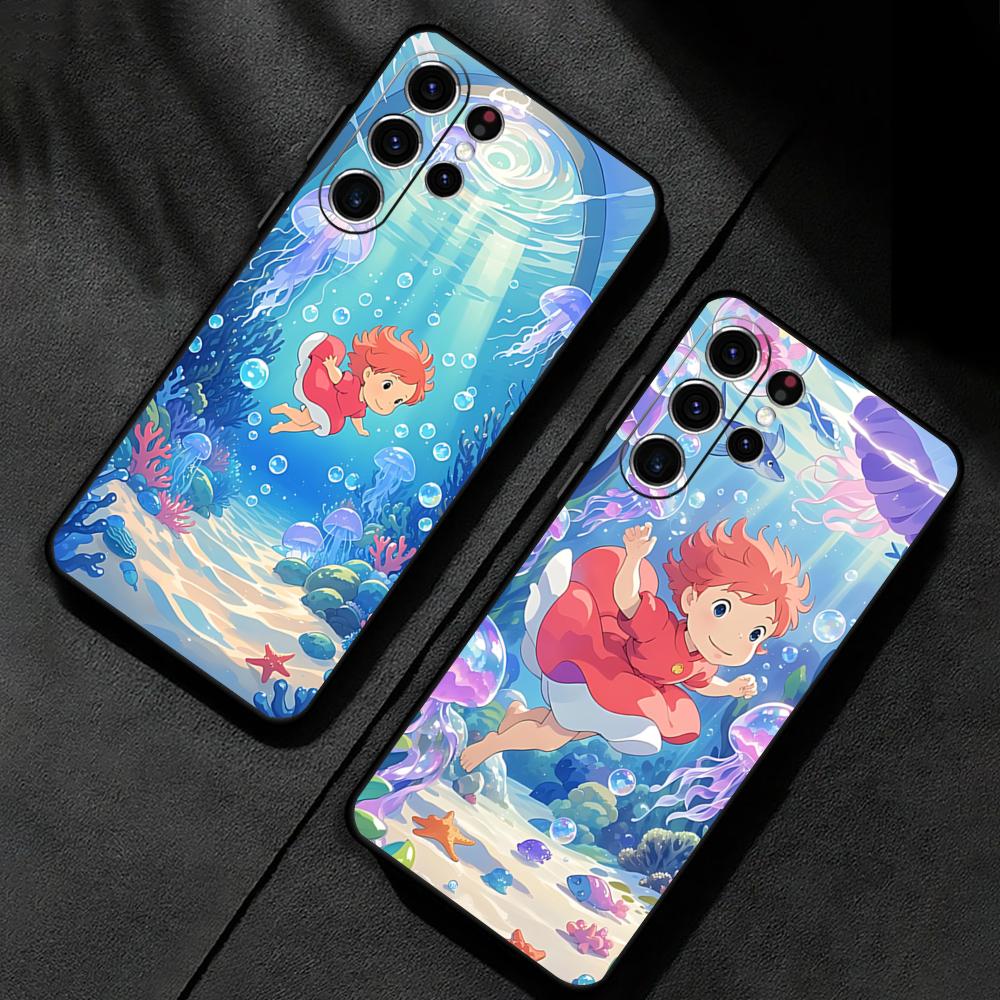 Fashion Cartoon Ponyo Phone Case For Samsung Galaxy S25 S24 S23 S22 S21 S20 Plus Ultra Note20 Limited Soft Black