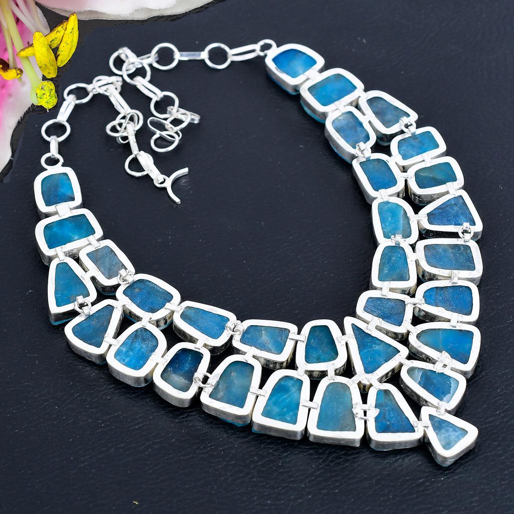 Blue Hememorphite Druzy Gemstone 925 Sterling Silver Jewelry Necklace 18" KG-1832