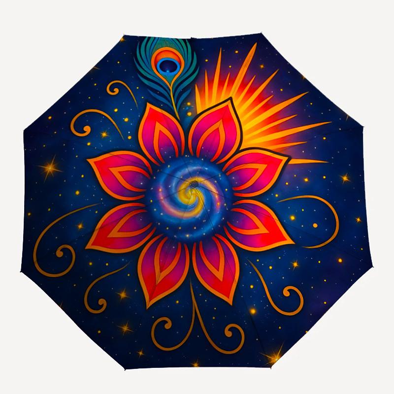 1pc Cosmic Lotus Mandala Automatic Umbrella - Automatic Opening And Closing, Sturdy Iron Frame, Portable Folding Design Yy251018160