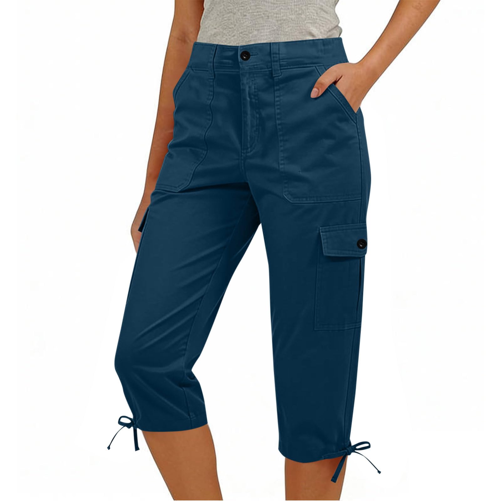 Women s Casual Loose High-Waisted Drawstring Seven-Inch Pants L