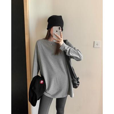 Match with Shark Pants, Brushed Warm Long-sleeved Bottoming Shirt, Women's Autumn and Winter Sweatshirt, Layered with Loose Mid-length Top