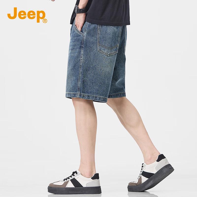 JEEP Men's Vintage Washed Loose Straight Denim Shorts