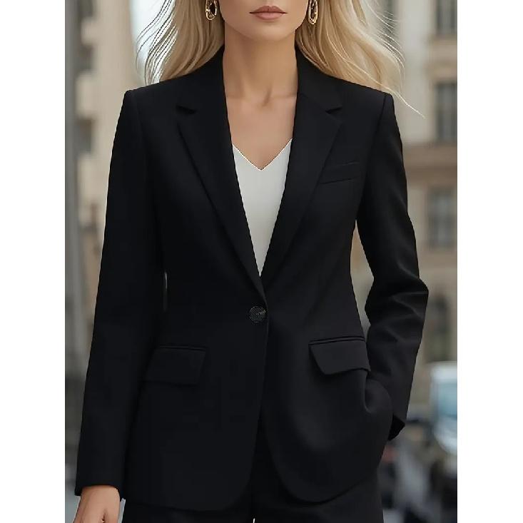 2026 Spring and Autumn New Women s Solid Color Single-Button Long-Sleeve Blazer S чёрный