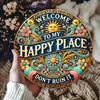 Round Metal Sign Welcome To My Happy Place Living Room Wall Decor