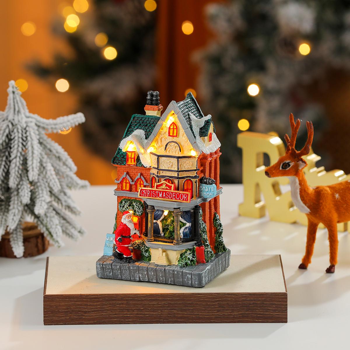 Luminous Micro Landscape Resin House Ornament - European American Style Christmas Gift