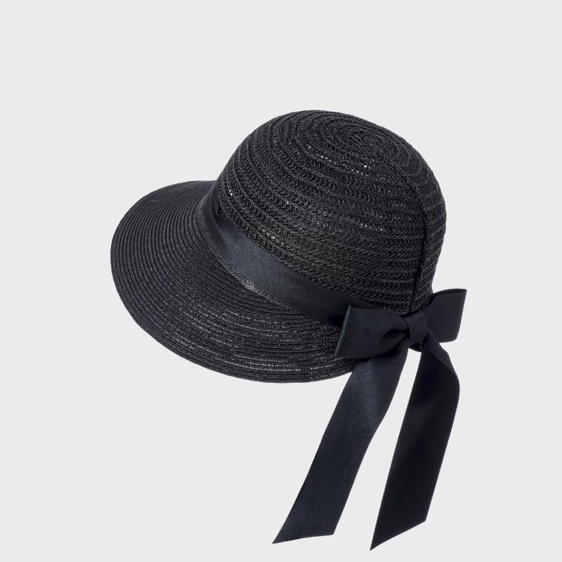 Солнцезащитная Соломенная Шляпа Женская Летняя Ажурная Дышащая Шляпа от Солнца с Бантом чёрный