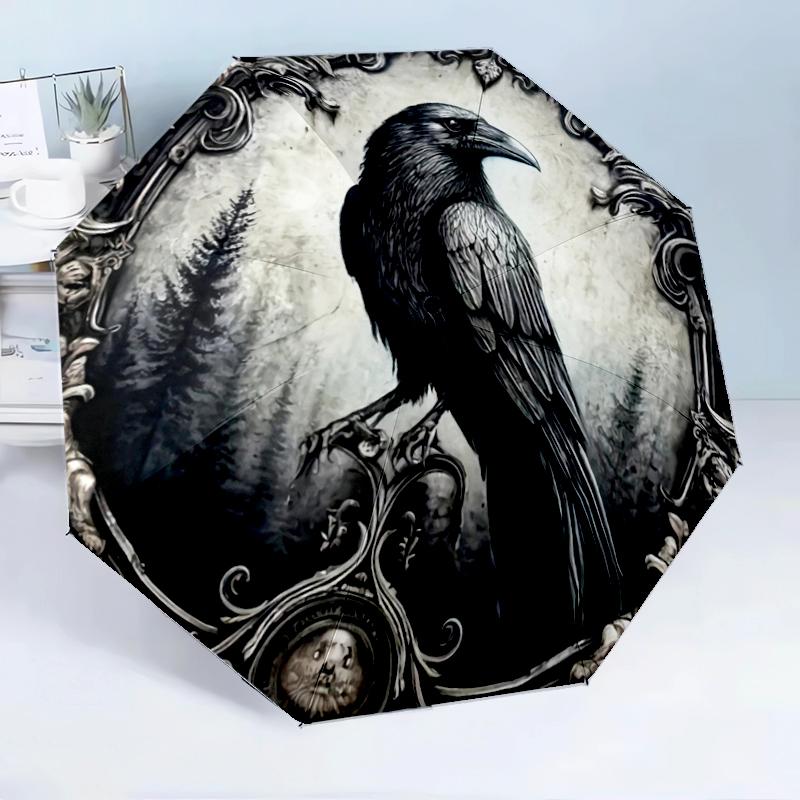 Raven In The Forest 8-Frame for Travel, camping, Casual Lightweight Portable Umbrella, Essential for every family Holidays Birthday Gift
