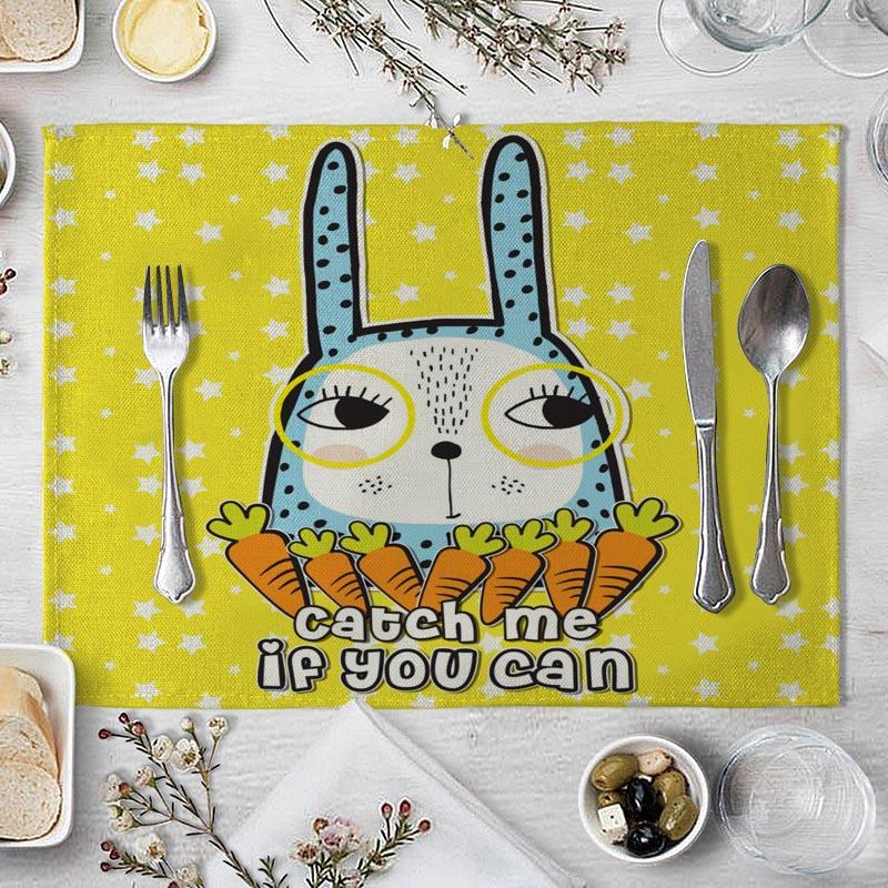 Cotton Linen Fabric Table Mats Children's Cute Animal Style Pattern 01 Placemat Family Dinner Tableware Kitchen Table Mat