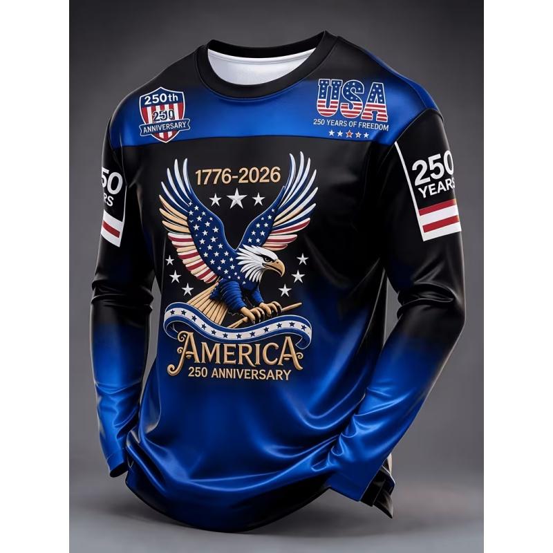 Men's Casual Autumn and Winter Printed Long-sleeved Crew Neck T-shirt
