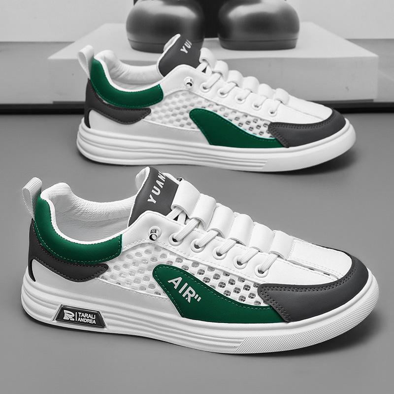 Men's Shoes 2024 Summer Shoes New Versatile Casual Sports Hollow Breathable Men's Non-slip Mesh White Board Shoes