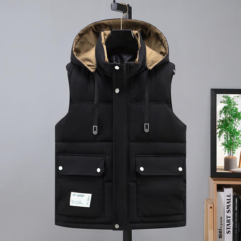 Men's Cotton Vest Winter Men's Hooded Cotton Waistcoat Vest Jacket