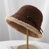Designer Retro Plush Bucket Hat Women's Winter Thickened Warm Plain Basin Hat Women's Bow Versatile Bucket Hat