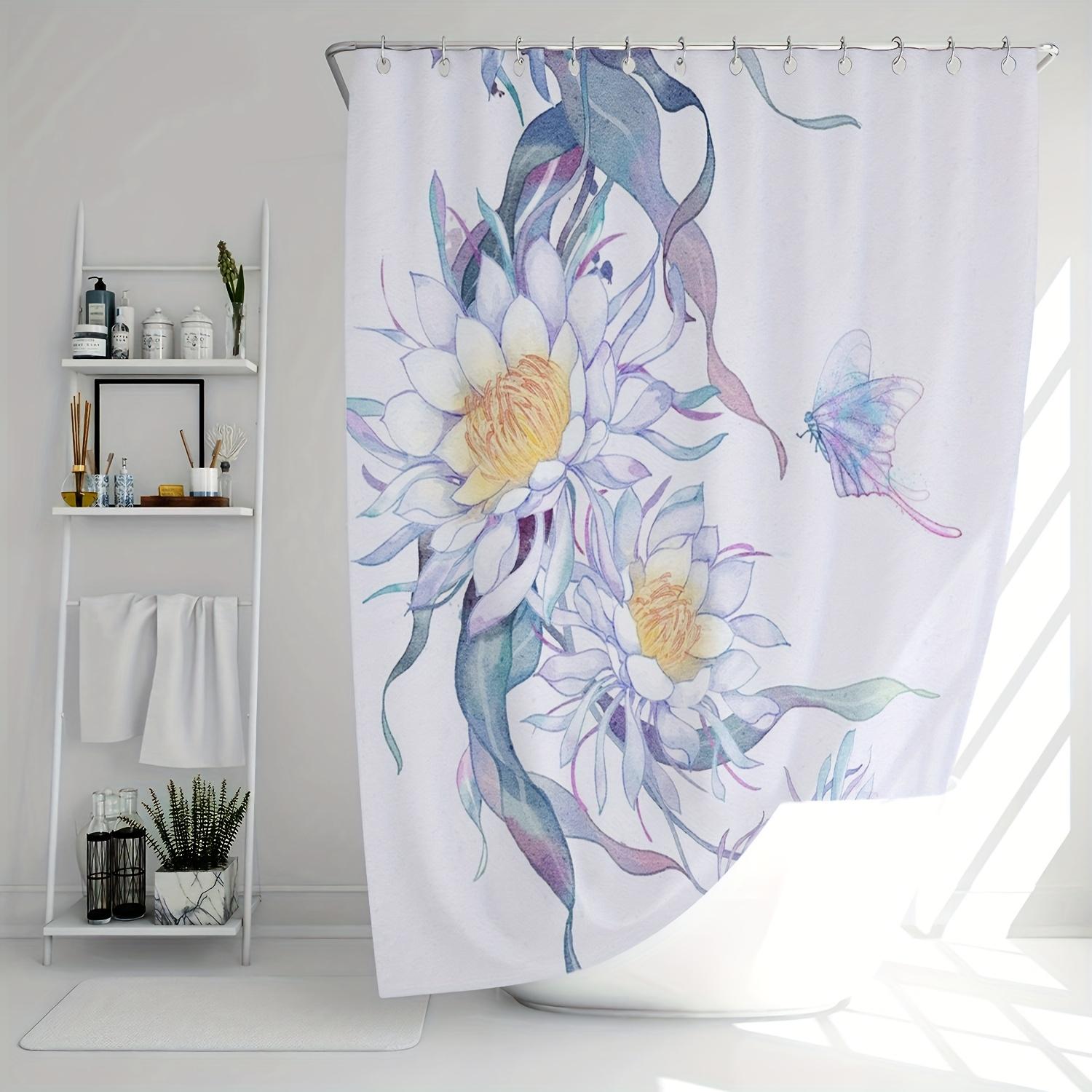 

Floral Print Shower Curtain, Vibrant Watercolor Flowers & Butterflies, Reversible Polyester, Machine Washable W90xH180cm