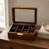 Wooden Timepiece Holder Box Glass Top 8Slot Watch Divided Compartments 8 Slots Dark Brown