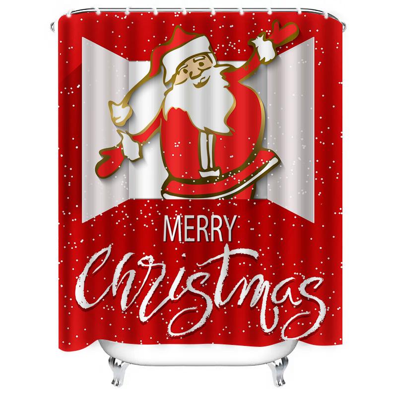 TU Festive Christmas Shower Curtain Holiday Bathroom Decor Merry Xmas Backdrop Waterproof Fabric Santa Claus Design Festive Home