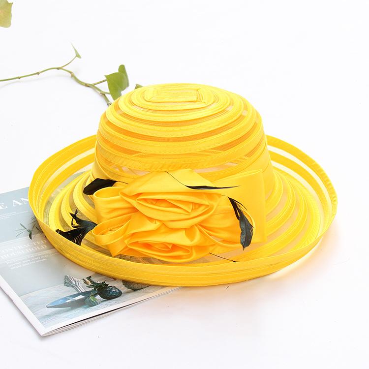 Curled Sun Hat Temperament Flower Wedding Dress Top Hat Women'S Summer Cloth Strip Mesh Sun Protection Sun Hat