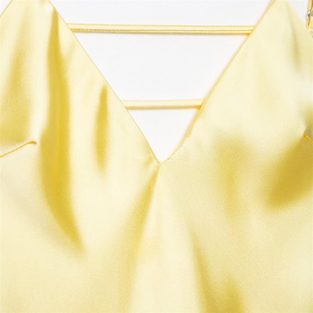 2025 Spring/Summer Women's Slim Silk Satin V-Neck Backless Spaghetti Strap Dress