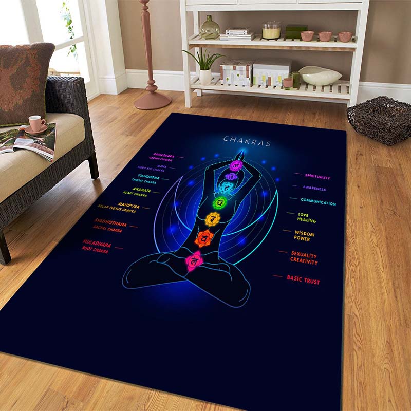 15 Sizes Indian Buddha Statue Meditation Seven Chakras Carpet for Bedroom Yoga Floor Mat Living Room Floor Decor Anti-slip Rugs