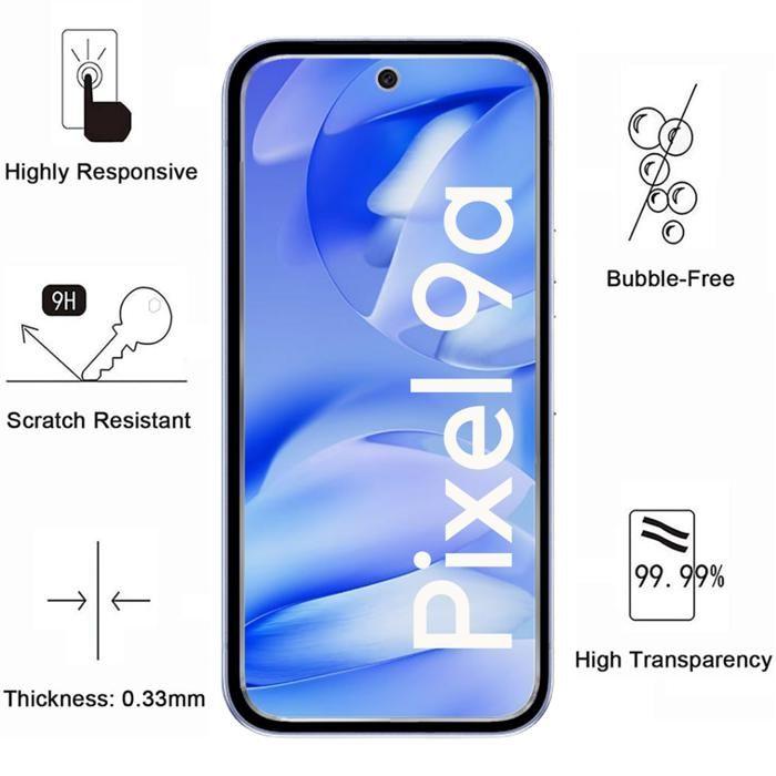 Funda a prueba de golpes - Phonillico® - Google Pixel 9a - Flexible - Transparente - 2 cristales templados