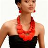 Double Layer Wooden Beaded Necklace Exaggeration Beaded Jewelry Pendant Necklace  Beach Vacation