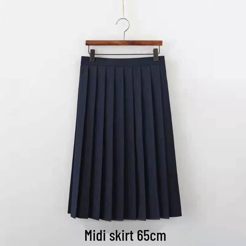 Navy Sailor Collar JK School Uniform - White, Two-Line Suit & Pleated Skirt