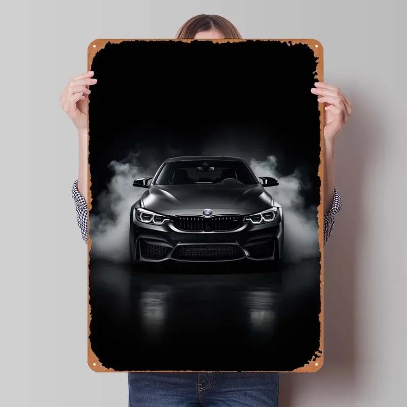 BMW Schild Oldtimer Poster Retro Metall Blechschild Plakette für Garagen Wandkunst Dekoration Kaffee Bar Vintage Heimdeko Artikel Zimmer