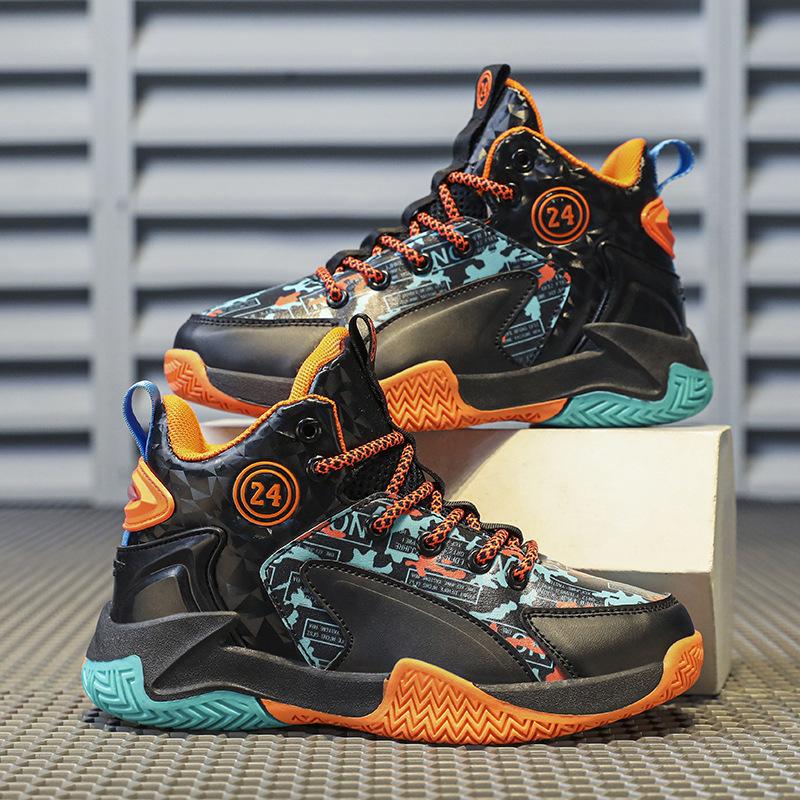 Trendy Boys Sports Shoes Children's Shoes Leather Fashion Basketball Shoes Middle and Older Children's New Popular Children's Basketball Shoes