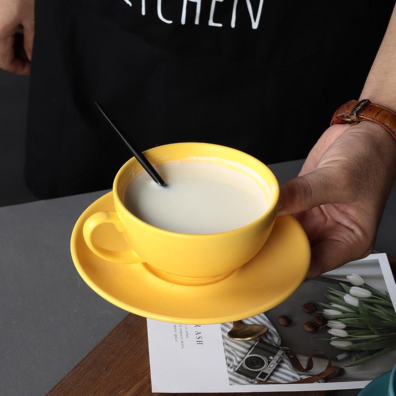 240ml Espresso Coffee Cup with Saucer,Large Soup Mug with Handles,Multiple Colors for Hot Chocolate Mocha Cappuccino Latte
