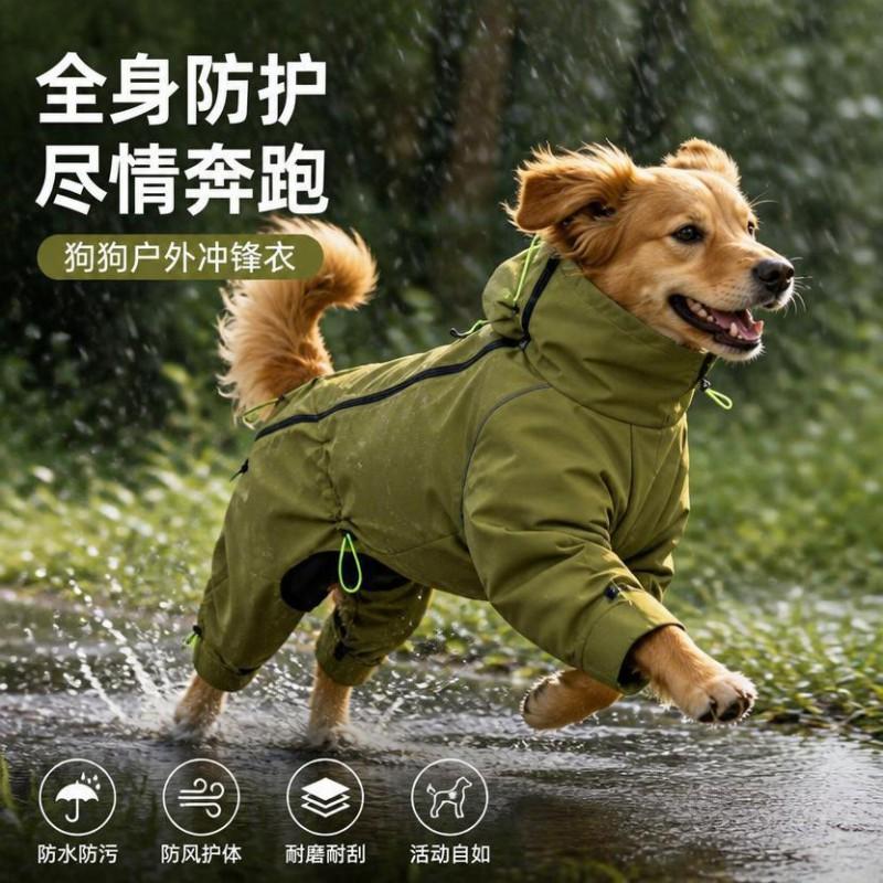 4-Leg Dog Raincoat Medium To Large Breeds Waterproof Windproof Outdoor Pet Jacket In Yellow Green Black