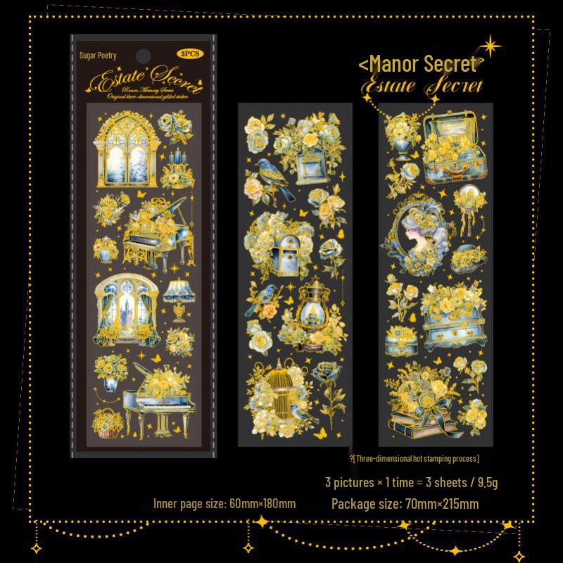 Retro Rococo Laser Journal Stickers - Sugar Poem 3D Hot Stamping Series