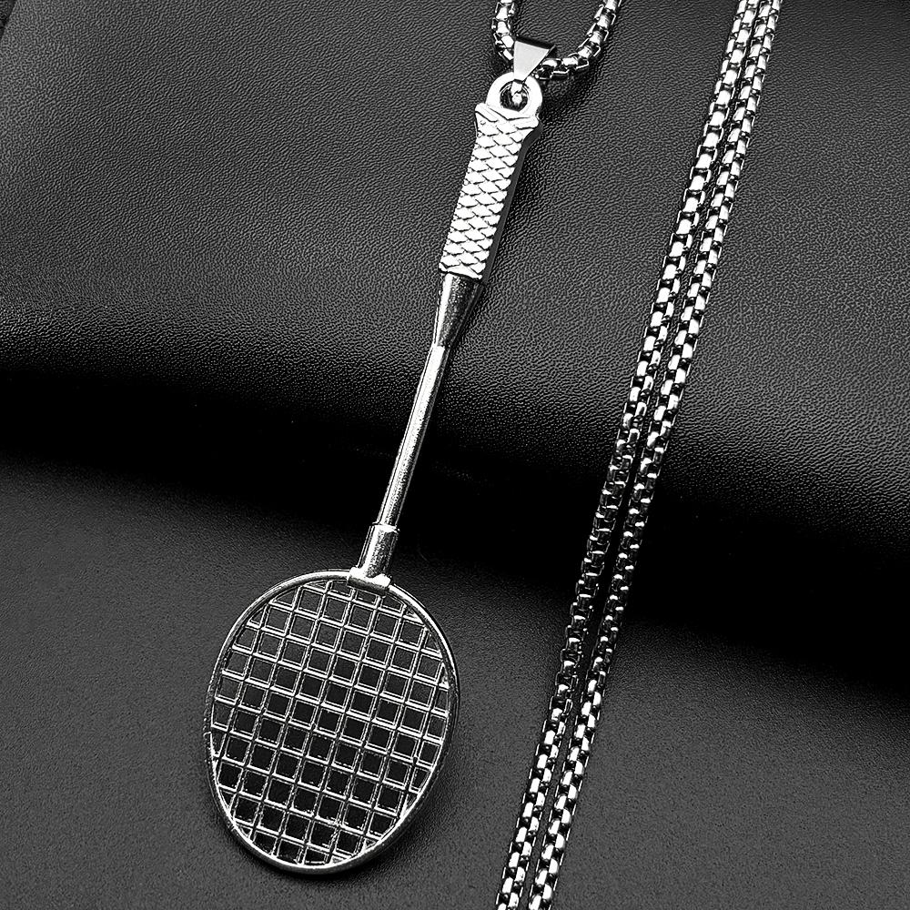 Hiphop Badminton Racket Chain For Women Men Stainless Steel Silver Color Sports Simple Fashion Male Man Necklaces Jewelry Gifts