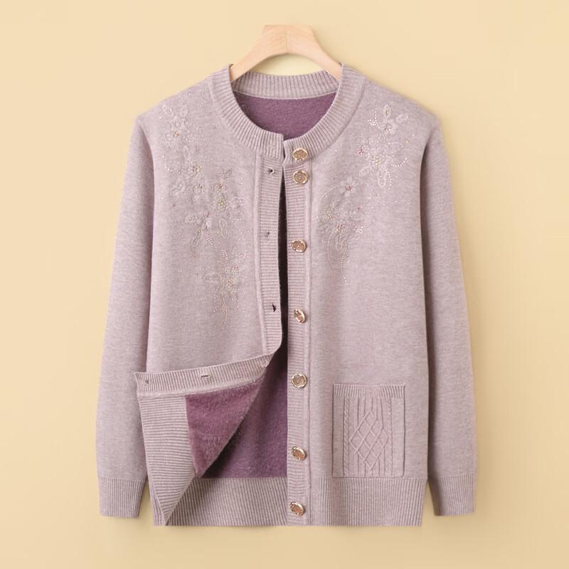 Lonsa Women's Plush Velvet Knitted Cardigan Sweater for Middle-Aged