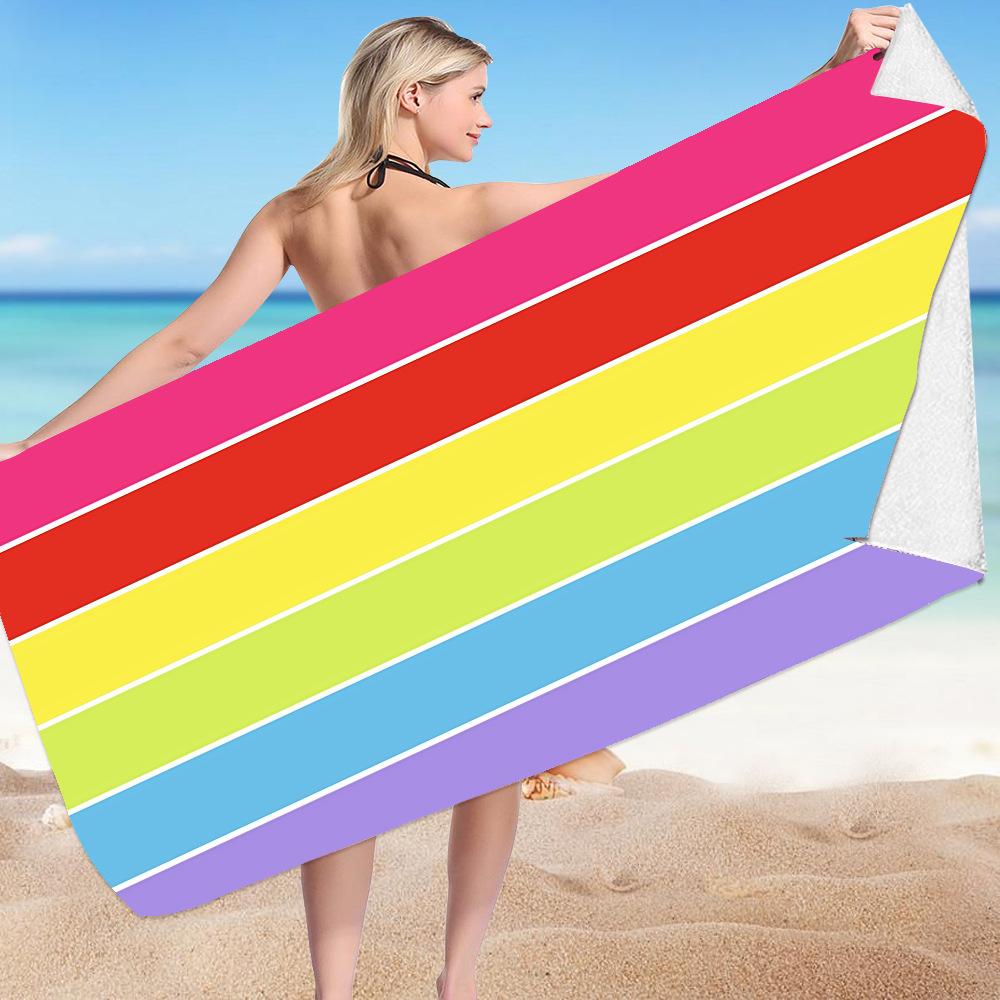 Classic Stripes Collection Digital-printed Polyester Superfine Fiber Double-sided Fleece Beach Vacation Bath Towel, Beach Towel
