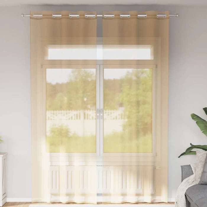 VidaXL Rideaux en voile avec œillets 2 pcs sable, rideau en filet, rideau transparent, voile de fenêtre, traitement de 4102124