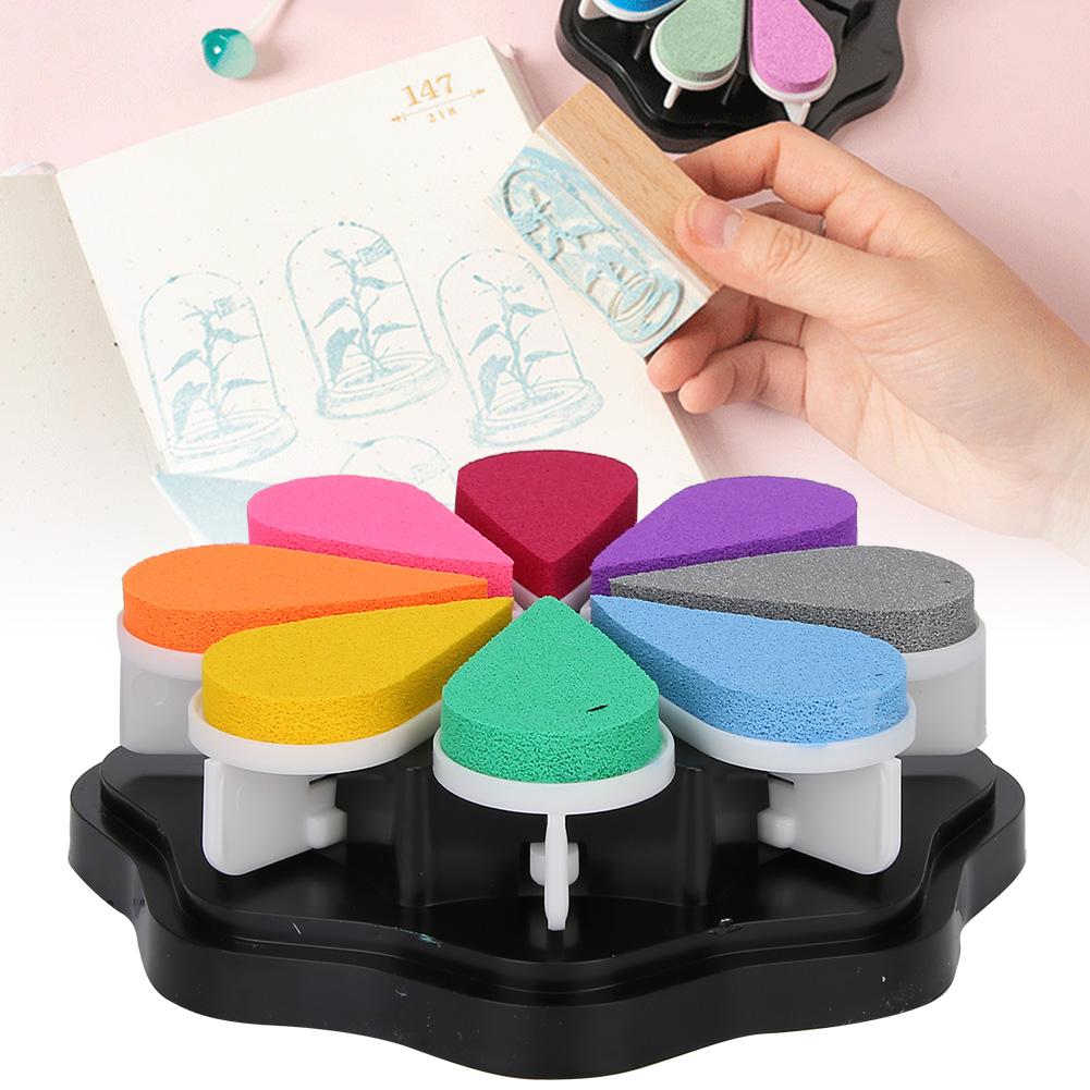 8 Colors Petal Shape Schedule Book Scrapbook Colorful DIY Stamp Ink Pad Painting Accessory