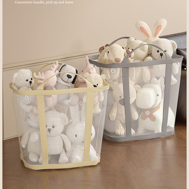 Large Capacity Nylon Mesh Laundry Basket with Handle Breathable Folding Portable Dirty Clothes Organizer Bags Toys Storage Bag