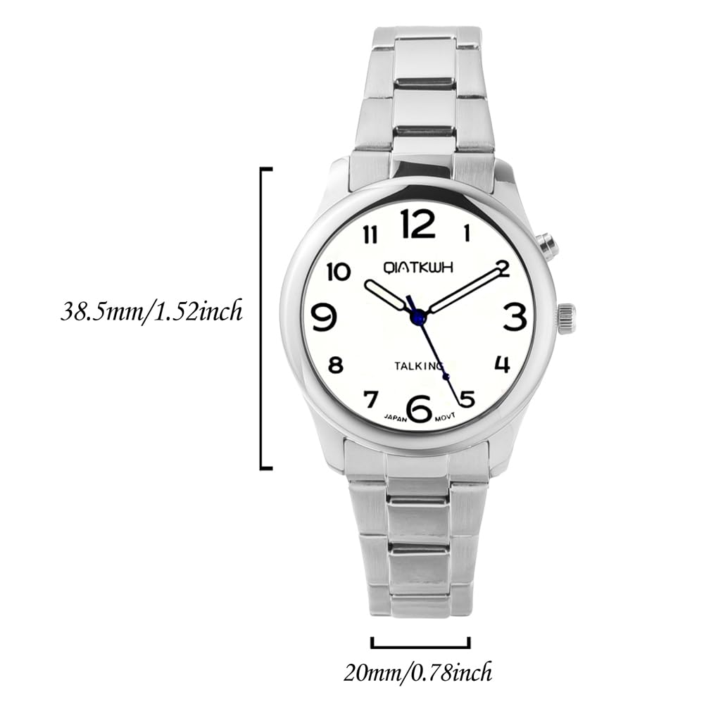 QIATKWH Japanese Conversation Watch, Silver Case, Silver Stainless Steel Strap