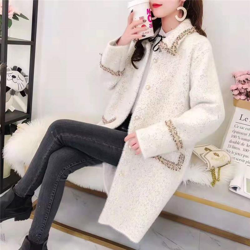 

Осенне-зимнее шерстяное пальто средней длины, женское новое свободное пальто с отложным воротником, однобортное пальто, модная верхняя одежда женская M