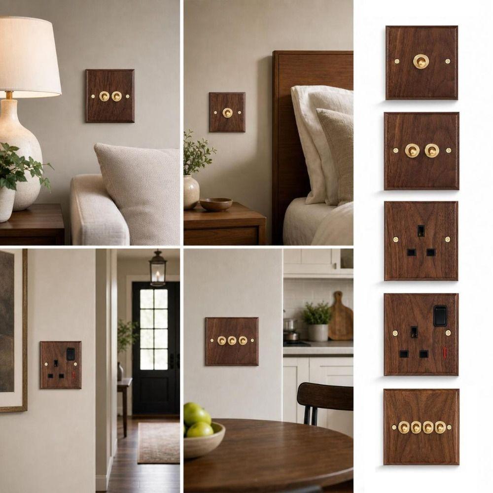 Brass Lever Wall Light Switch Panel Walnut Wood Brass Lever Wall Switch  Home Hotel B&B Decoration