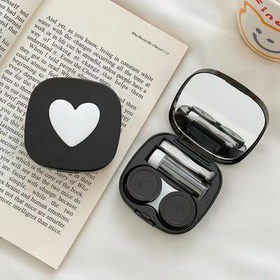 Heart Contact Lens Case with Mirror Mini Lovely Eyes Care Contact Lens Container Box Travel Kits Eyewear Accessories Organizer