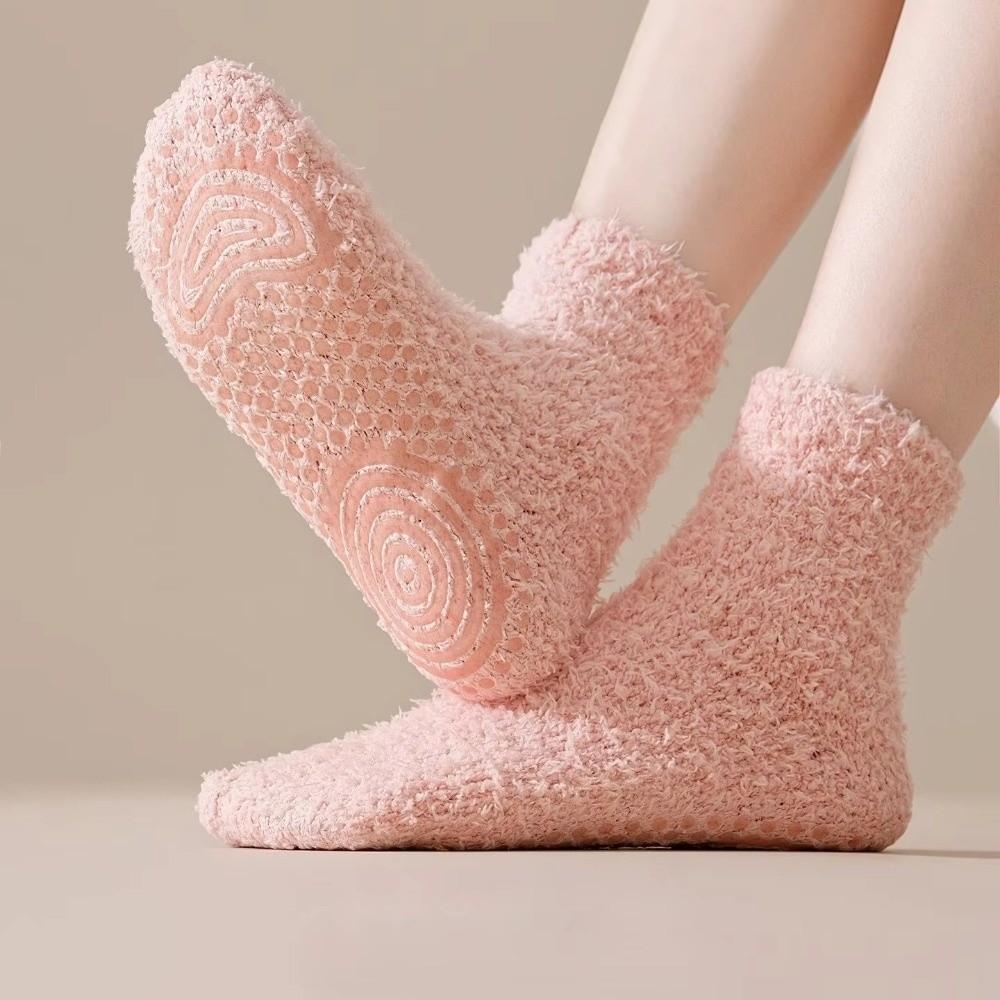 Silicone Grip Floor Socks Non-Slip Tube Socks Cozy Coral Fleece Socks  Autumn Winter Home Wear
