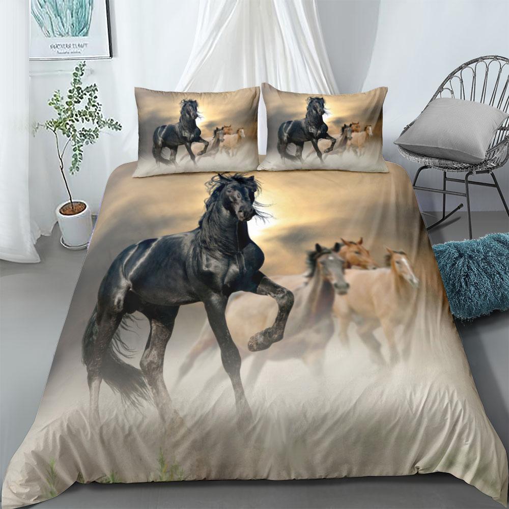 Running Horse 3d Bedding Set King Queen Double Full Twin Single Size Bed Linen Set